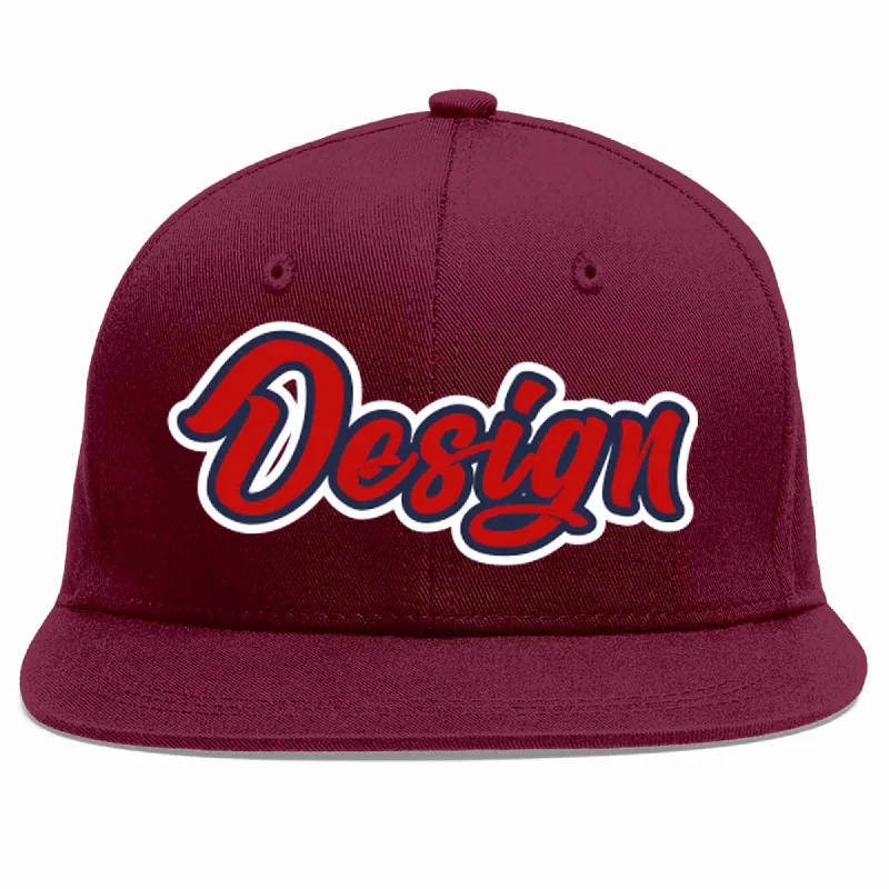 Custom Baseball Cap-Custom Crimson Red-Navy Flat Eaves Sport Baseball Cap Design for Men/Women/Youth