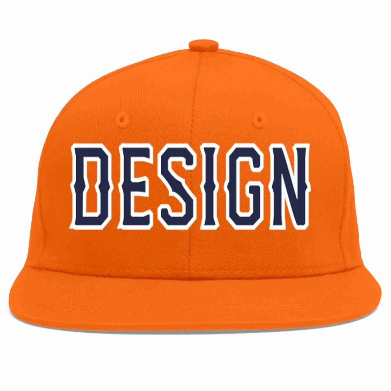 Baseball Cap With Team Logo-Custom Orange Navy-White Flat Eaves Sport Baseball Cap Design for Men/Women/Youth