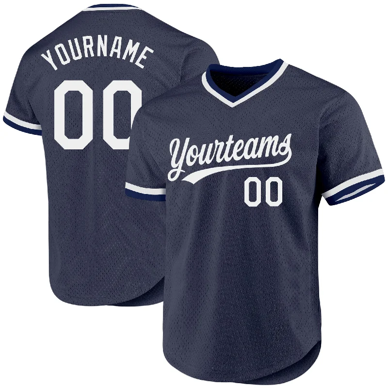 Baseball Jersey For Special Limited Edition Orders-Custom Navy White Authentic Throwback Baseball Jersey