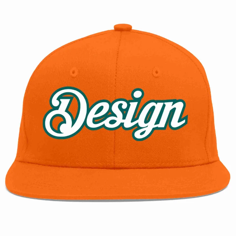 Baseball Cap For Youth Player Gear-Custom Orange White-Aqua Flat Eaves Sport Baseball Cap Design for Men/Women/Youth