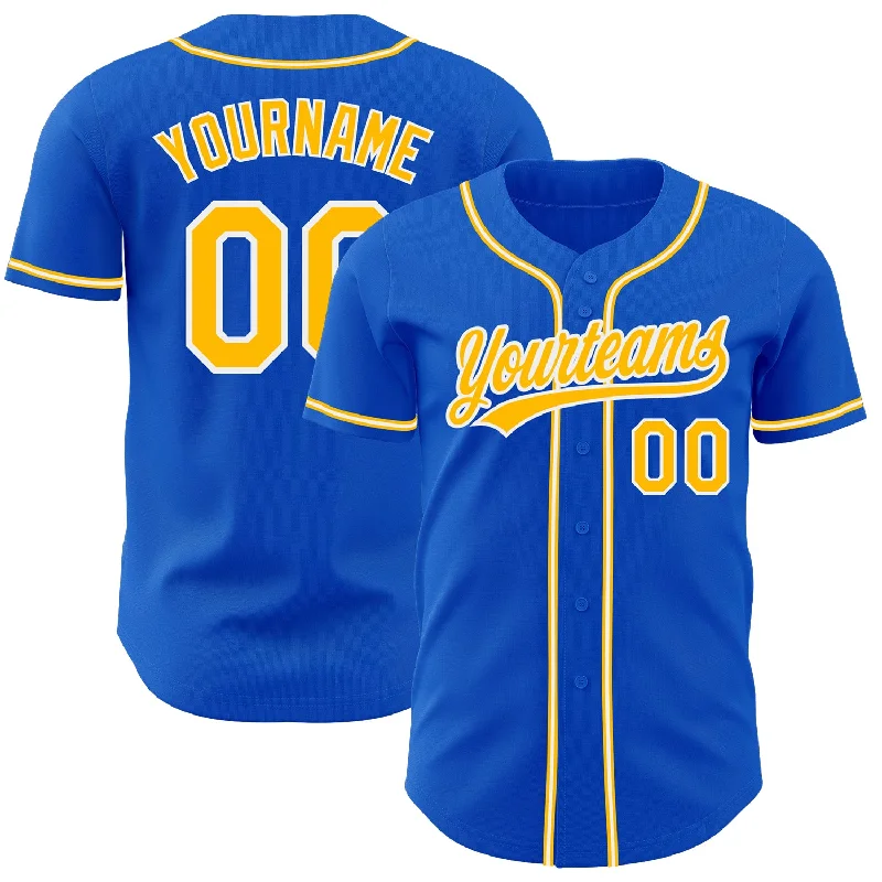 Baseball Jersey For Personalized Gifts-Custom Thunder Blue Gold-White Authentic Baseball Jersey