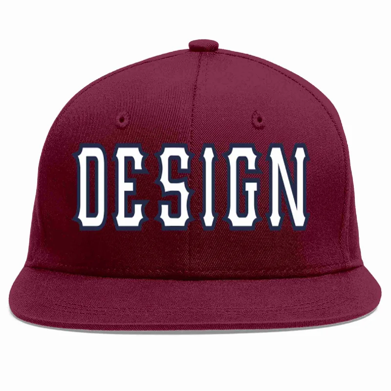 Baseball Cap For Group Fundraising-Custom Crimson White-Navy Flat Eaves Sport Baseball Cap Design for Men/Women/Youth