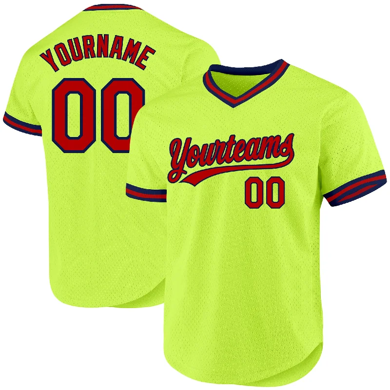 Baseball Jersey For Custom Fan Gear-Custom Neon Green Red-Navy Authentic Throwback Baseball Jersey