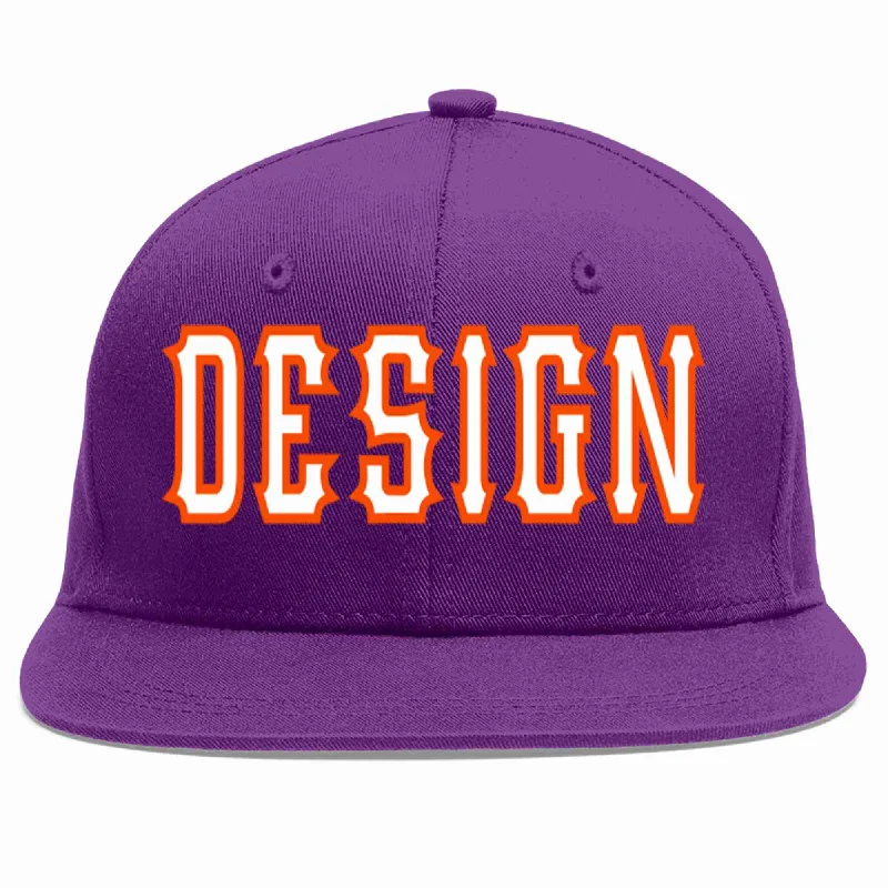 Baseball Cap For Special Edition Orders-Custom Purple White-Orange Flat Eaves Sport Baseball Cap Design for Men/Women/Youth