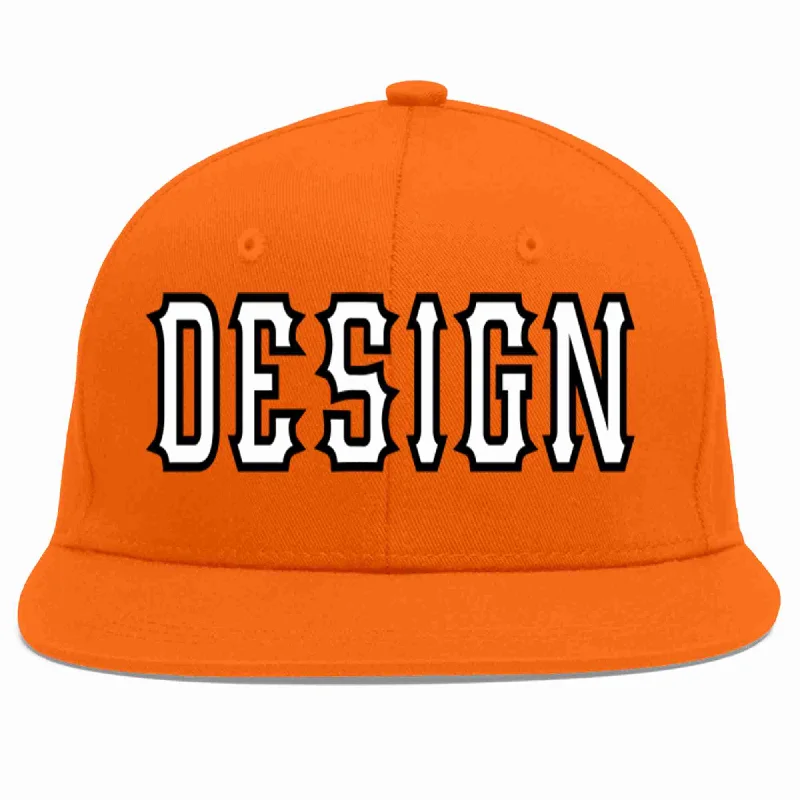 Baseball Cap With Personalized Player Numbers-Custom Orange White-Black Flat Eaves Sport Baseball Cap Design for Men/Women/Youth