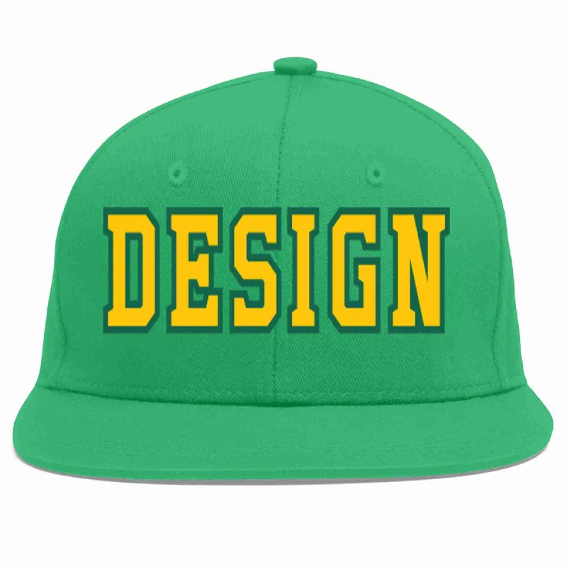 Baseball Cap For Personalized School Apparel-Custom Teal Gold-Kelly Green Flat Eaves Sport Baseball Cap