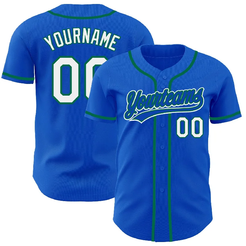 Baseball Jersey For Fan Gifts-Custom Thunder Blue White-Kelly Green Authentic Baseball Jersey