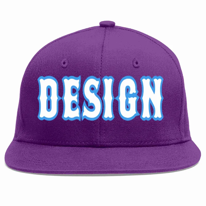 Baseball Cap For Customized Gifts-Custom Purple White-Powder Blue Flat Eaves Sport Baseball Cap Design for Men/Women/Youth