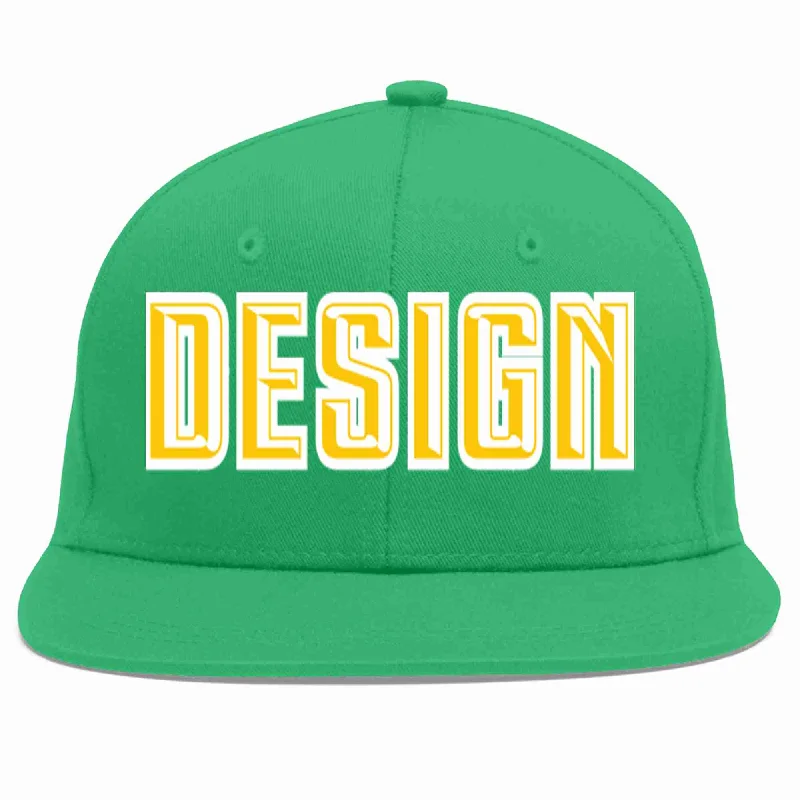 Baseball Cap For Outdoor Sports-Custom Teal Gold-White Flat Eaves Sport Baseball Cap