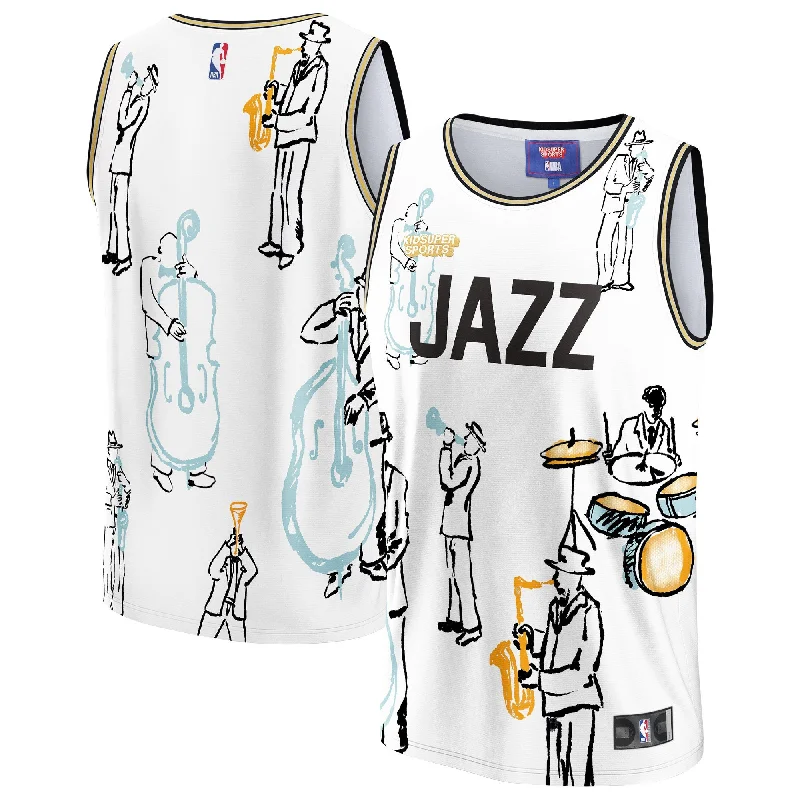 Basketball Jersey For Softball Teams-Utah Jazz & Youthsuper Studios By Unisex Hometown Basketball Jersey - White