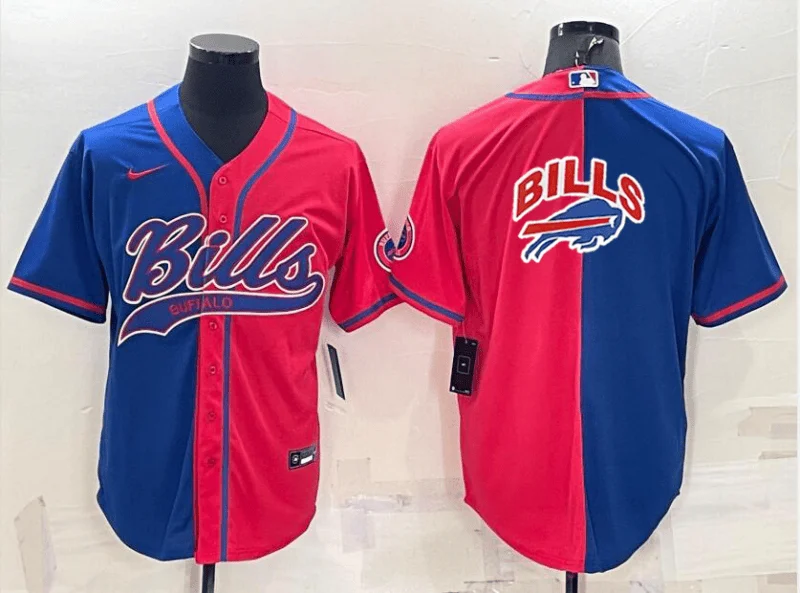 Baseball Jersey For Fundraiser Campaigns-Men's Buffalo Bills #17 Josh Allen Blue Red Two Tone With Patch Cool Base Stitched Baseball Jersey