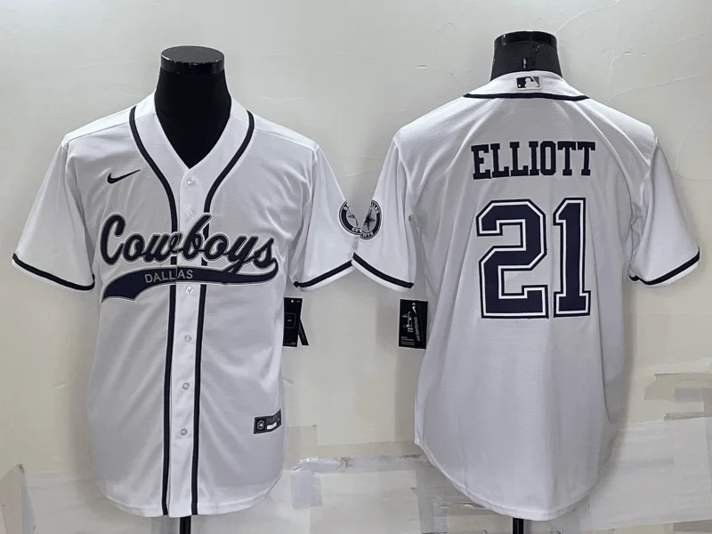 Baseball Jersey For Limited-Edition Team Gear-Men's Dallas Cowboys #21 Ezekiel Elliott White Stitched Cool Base Baseball Jersey