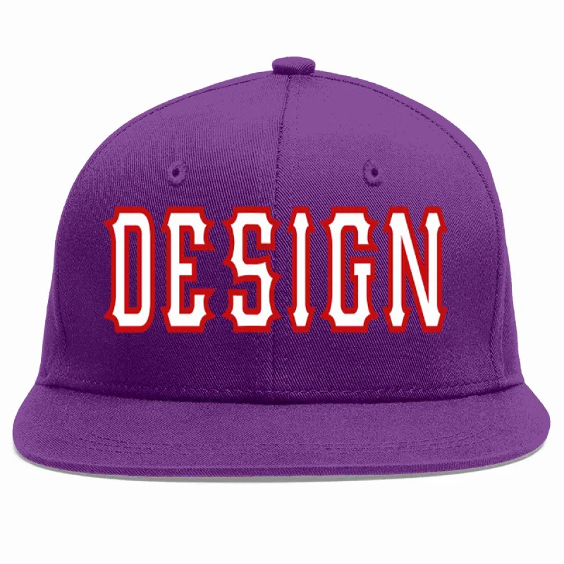 Baseball Cap For Fundraising Campaign Orders-Custom Purple White-Red Flat Eaves Sport Baseball Cap Design for Men/Women/Youth