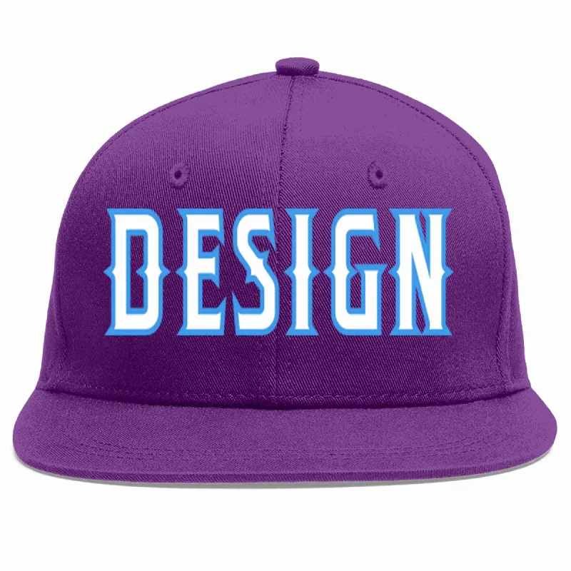 Baseball Cap For Youth Sports Teams-Custom Purple White-Powder Blue Flat Eaves Sport Baseball Cap Design for Men/Women/Youth