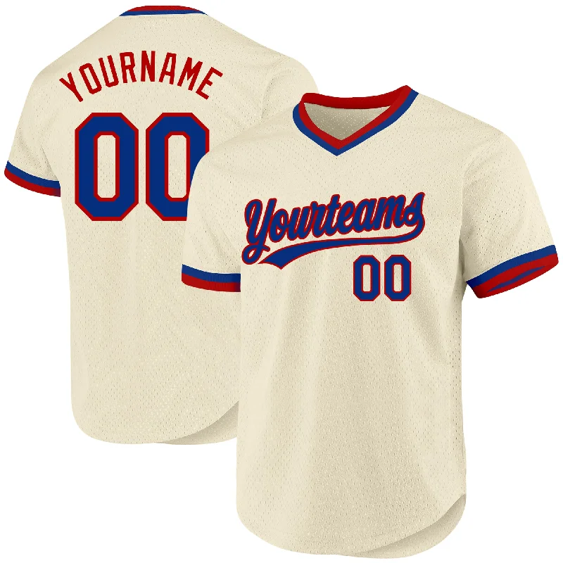 Baseball Jersey With Custom Patch Designs-Custom Cream Royal-Red Authentic Throwback Baseball Jersey