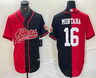 Baseball Jersey With Custom Fan Graphics-Men's San Francisco 49ers #16 Joe Montana Red Black Two Tone Cool Base Stitched Baseball Jersey