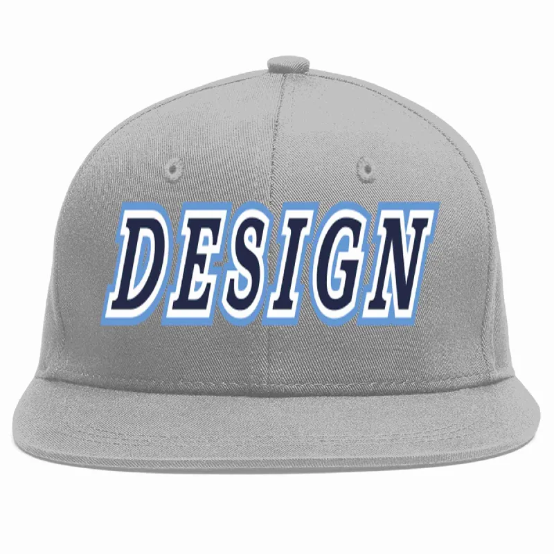 Baseball Cap For Unique Custom Orders-Custom Gray Navy-White Flat Eaves Sport Baseball Cap Design for Men/Women/Youth