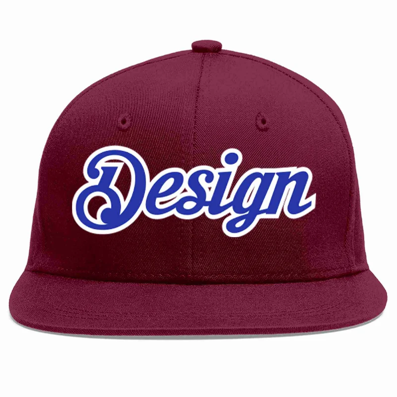 Baseball Cap For Personalized Event Apparel-Custom Crimson Royal-White Flat Eaves Sport Baseball Cap Design for Men/Women/Youth