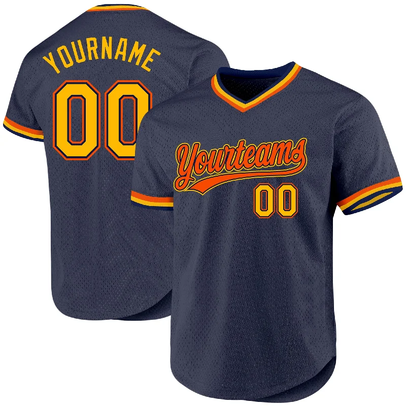 Baseball Jersey For Custom Orders-Custom Navy Gold-Orange Authentic Throwback Baseball Jersey