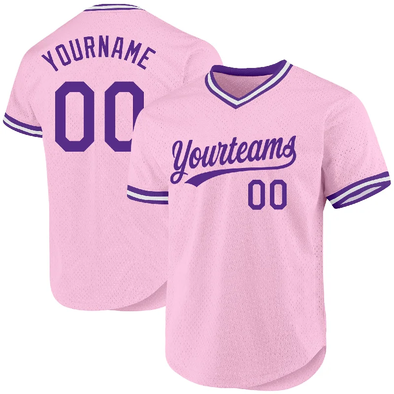 Baseball Jersey For Custom Team Orders-Custom Light Pink Purple-White Authentic Throwback Baseball Jersey