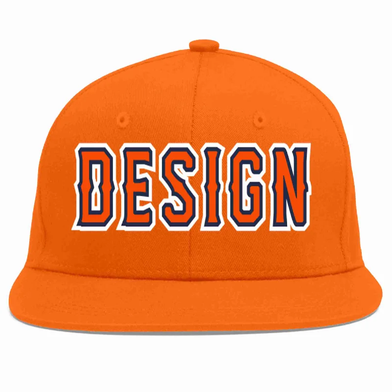 Baseball Cap For Baseball Fans-Custom Orange Orange-Navy Flat Eaves Sport Baseball Cap Design for Men/Women/Youth