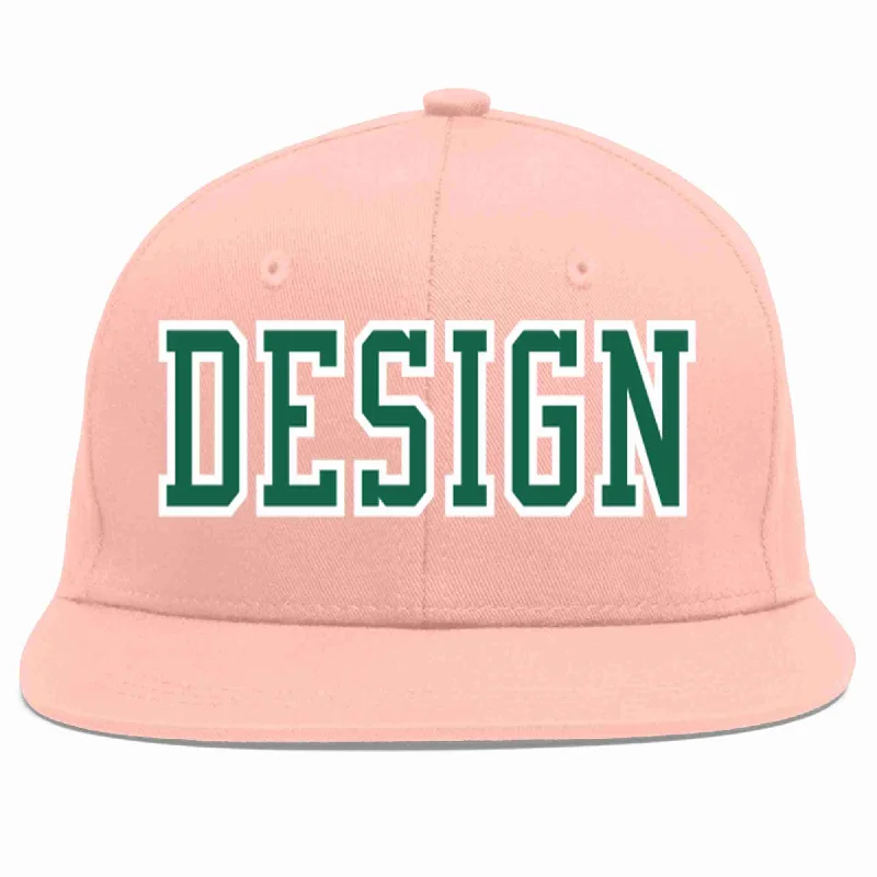 Baseball Cap With Custom Name-Custom Pink Kelly Green-White Flat Eaves Sport Baseball Cap Design for Men/Women/Youth