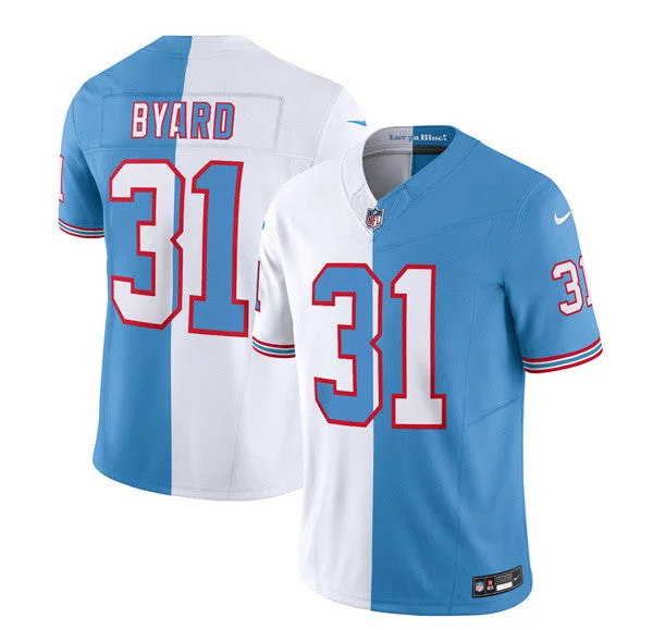 Football Jersey For Custom School Spirit Gear-Men's Tennessee Titans #31 Kevin Byard White/Blue 2023 F.U.S.E. Split Vapor Limited Throwback Football Stitched Jersey