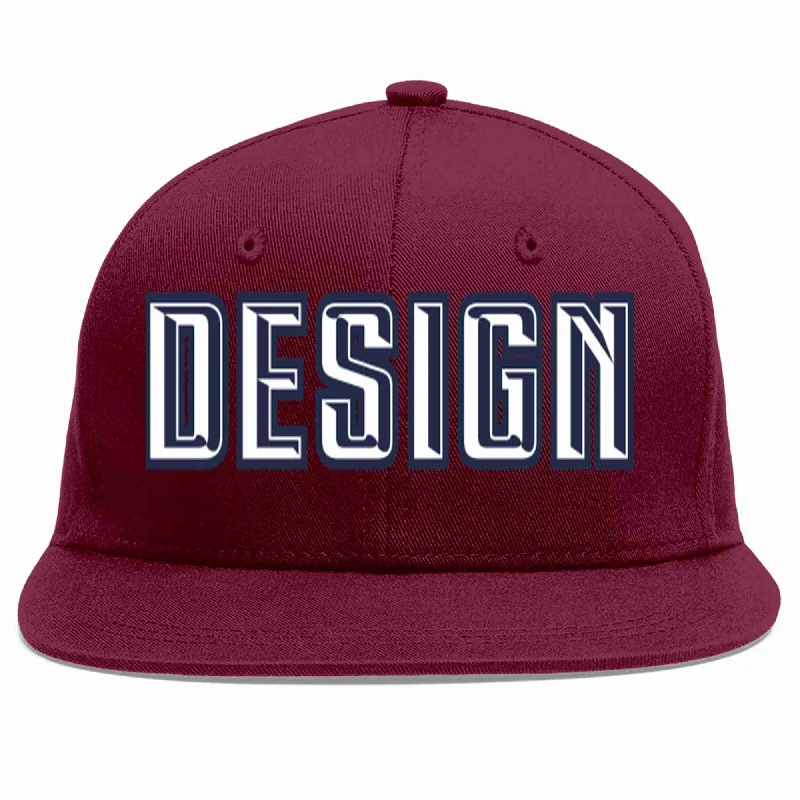 Baseball Cap For Custom Fan Apparel-Custom Crimson White-Navy Flat Eaves Sport Baseball Cap Design for Men/Women/Youth