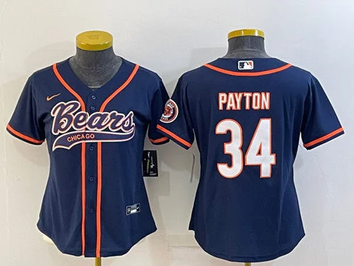 Baseball Jersey For Personalized Limited Edition-Women's Chicago Bears #34 Walter Payton Navy With Patch Cool Base Stitched Baseball Jersey(Run Small)