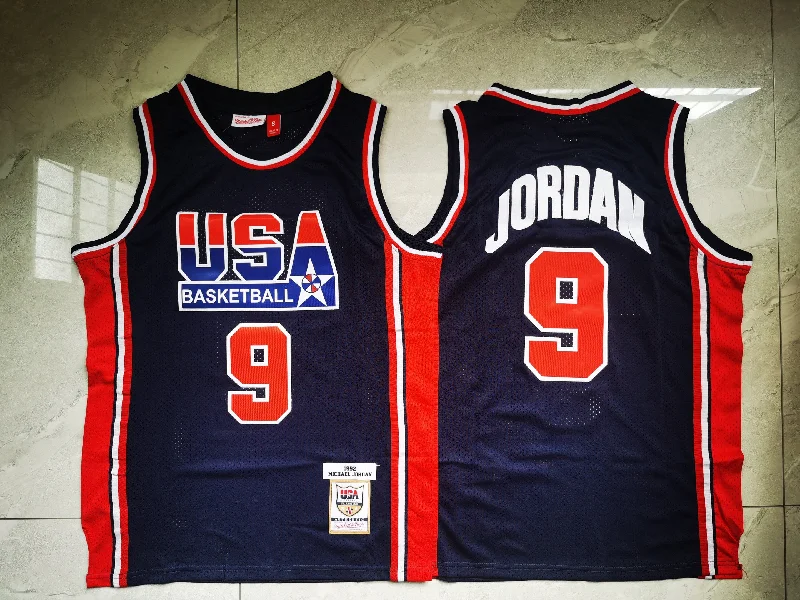 Basketball Jersey For High School Fan Merchandise-USA Basketball 1992 Dream Team 9 Michael Jordan Navy Basketball Jersey