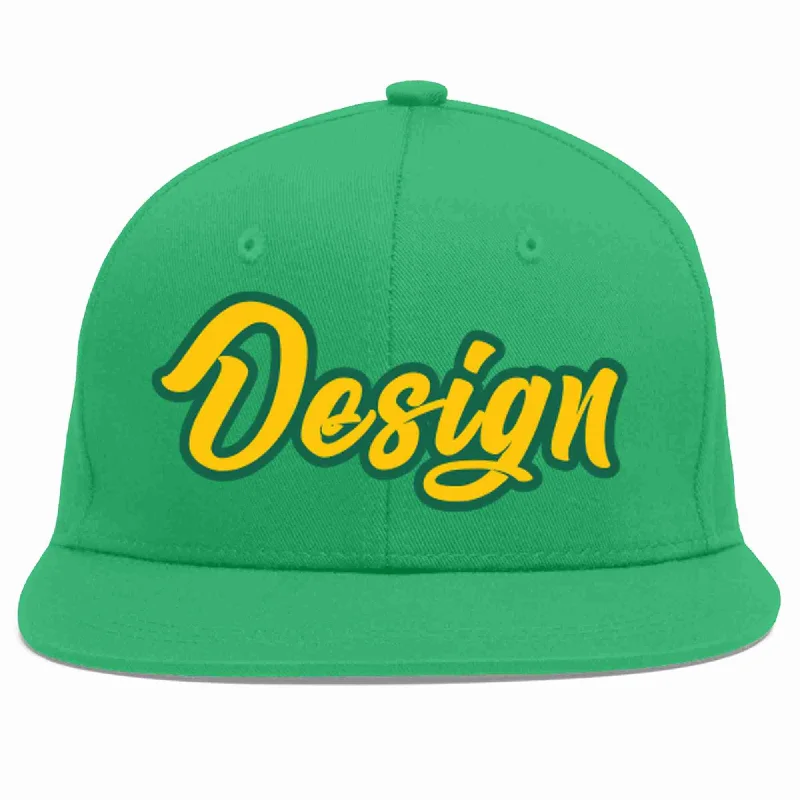 Personalized Baseball Cap-Custom Teal Gold-Kelly Green Flat Eaves Sport Baseball Cap