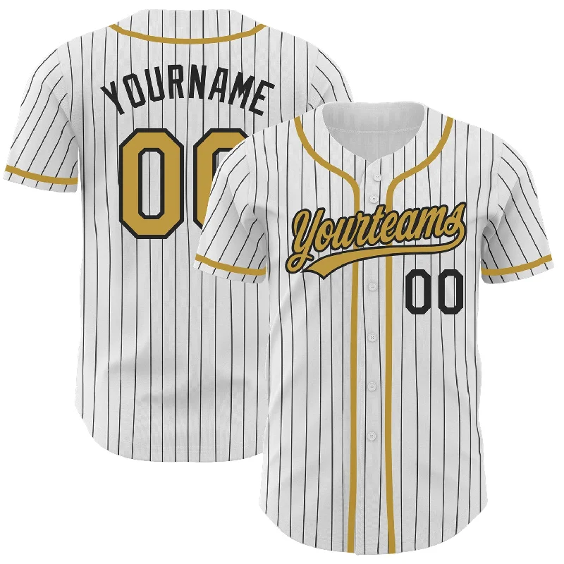 Baseball Jersey For Professional Teams-Custom White Black Pinstripe Old Gold Authentic Baseball Jersey