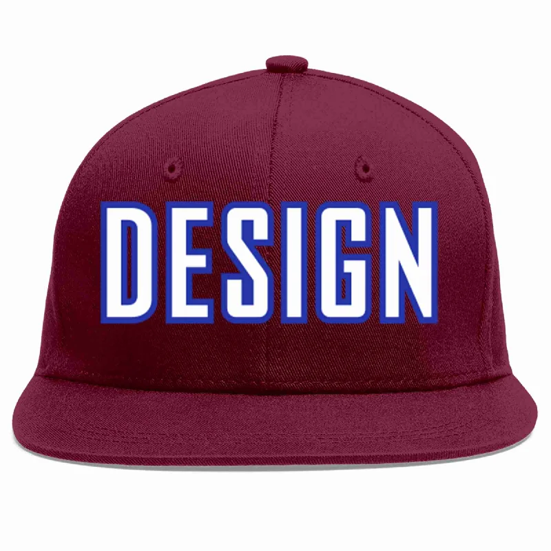 Baseball Cap For Outdoor Activities And Sports-Custom Crimson White-Royal Flat Eaves Sport Baseball Cap Design for Men/Women/Youth