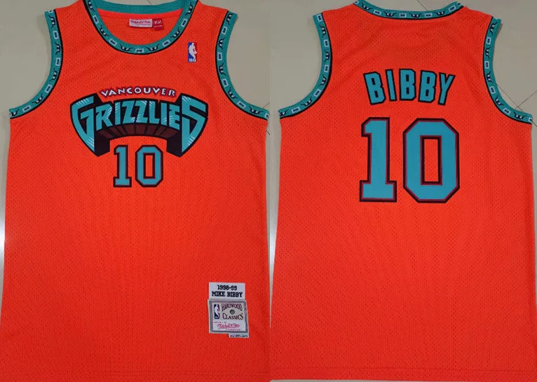 Basketball Jersey For Fundraising Events-Grizzlies 10 Mike Bibby Orange 1998-99 Hardwood Classics Basketball Jersey