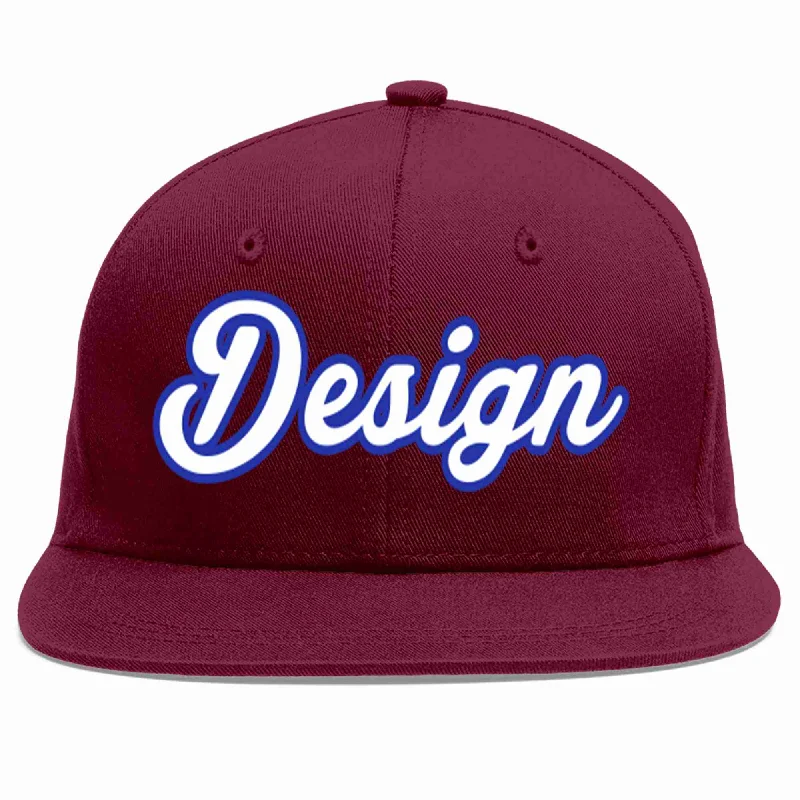 Baseball Cap With Custom Text-Custom Crimson White-Royal Flat Eaves Sport Baseball Cap Design for Men/Women/Youth