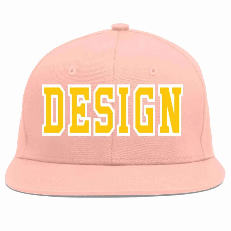 Baseball Cap With Custom Embroidery Options-Custom Pink Gold-White Flat Eaves Sport Baseball Cap Design for Men/Women/Youth