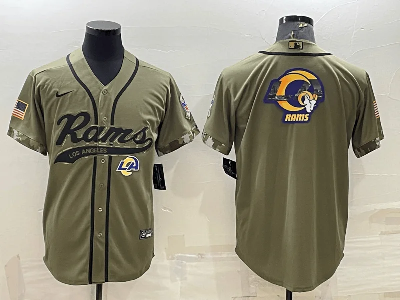 Baseball Jersey For Softball Custom Merchandise-Men's Los Angeles Rams Olive Salute to Service Team Big Logo Cool Base Stitched Baseball Jersey