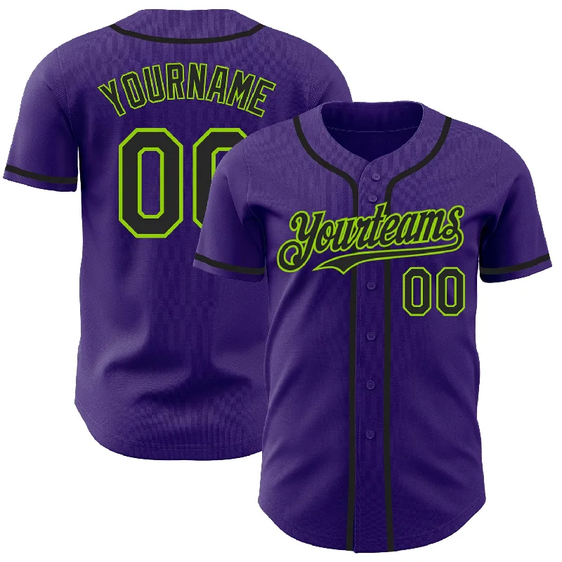 Baseball Jersey For Custom Fan Gear-Custom Purple Black-Neon Green Authentic Baseball Jersey