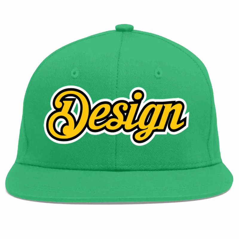 Baseball Cap With Custom Embroidered Names-Custom Teal Gold-Black Flat Eaves Sport Baseball Cap