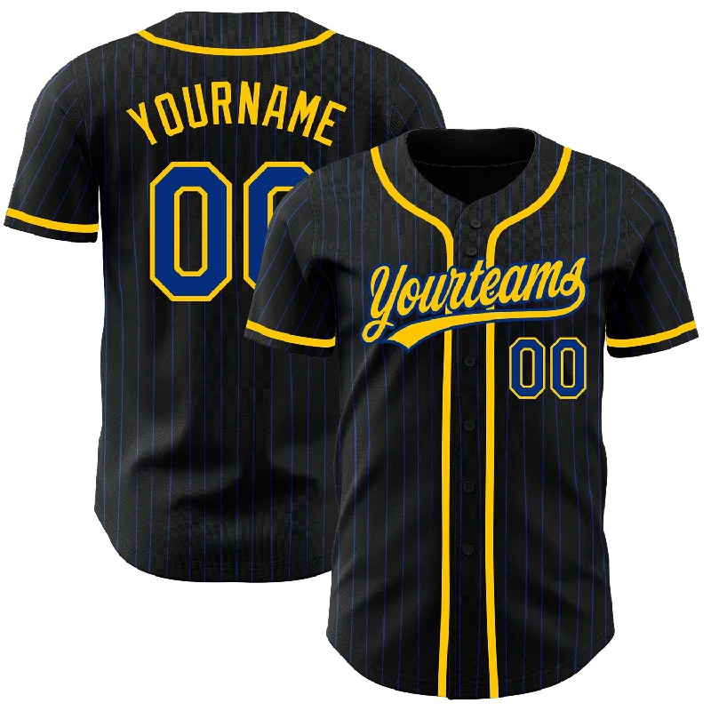 Baseball Jersey For Fan Gifts-Custom Black Royal Pinstripe Royal-Yellow Authentic Baseball Jersey