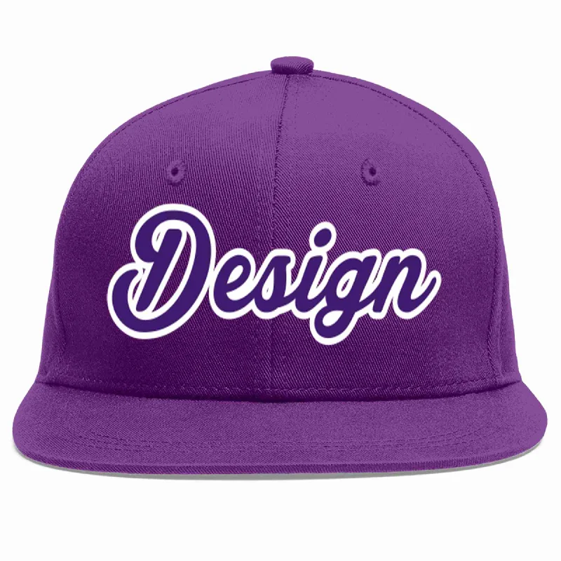 Baseball Cap For Baseball Game Merchandise-Custom Purple purple-White Flat Eaves Sport Baseball Cap Design for Men/Women/Youth