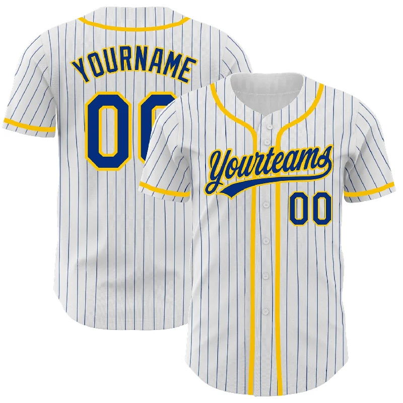 Baseball Jersey For Professional Merchandise-Custom White Royal Pinstripe Royal-Yellow Authentic Baseball Jersey