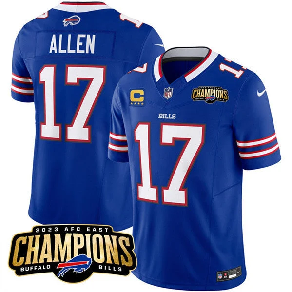 Football Jersey For Tournament Merchandise-Men's Buffalo Bills #17 Josh Allen Blue 2023 F.U.S.E. AFC East Champions With 4-star C Ptach Football Stitched Jersey