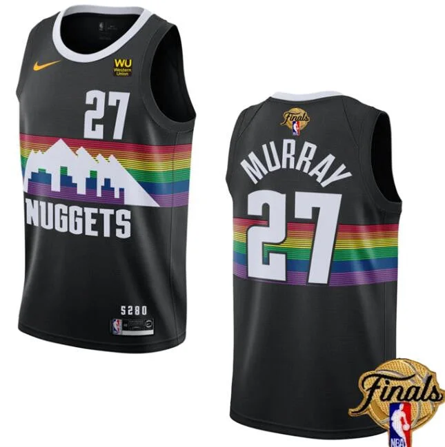 Basketball Jersey For Custom Player Portraits-Nuggets 27 Jamal Murray Black 2023 Finals Patch City Edition Swingman Basketball Jersey