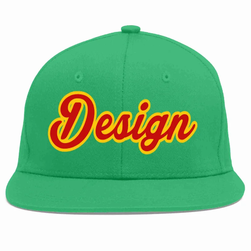 Baseball Cap With Adjustable Strap-Custom Teal Red-Yellow Flat Eaves Sport Baseball Cap