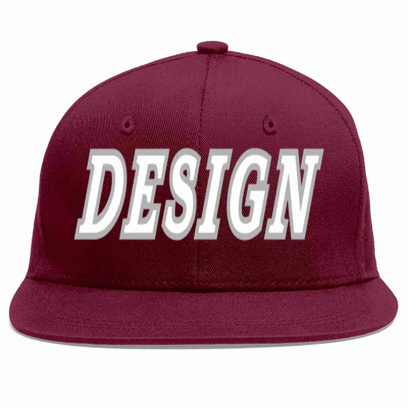 Baseball Cap For Baseball Game Days-Custom Crimson White-Gray Flat Eaves Sport Baseball Cap Design for Men/Women/Youth