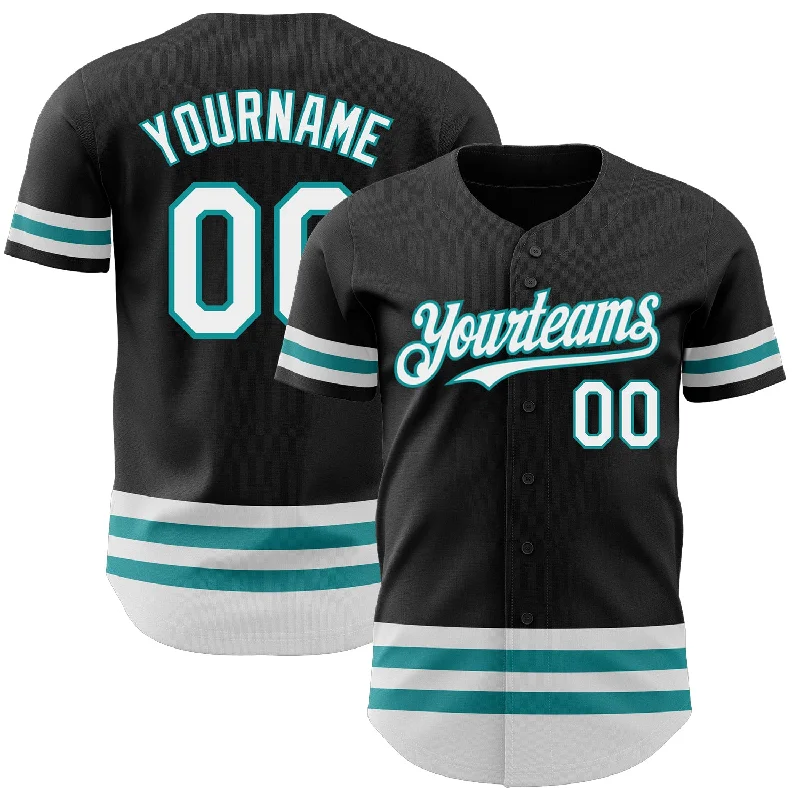 Baseball Jersey For Custom Orders-Custom Black White-Teal Line Authentic Baseball Jersey