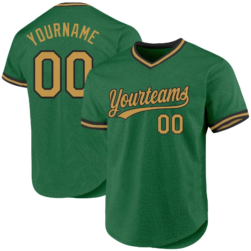 Baseball Jersey For Personalized Game Day Gear-Custom Kelly Green Old Gold-Black Authentic Throwback Baseball Jersey