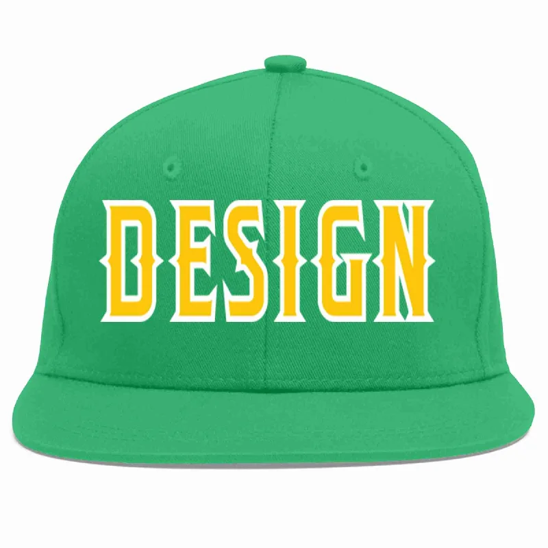 Baseball Cap For Tournament Custom Orders-Custom Teal Gold-White Flat Eaves Sport Baseball Cap