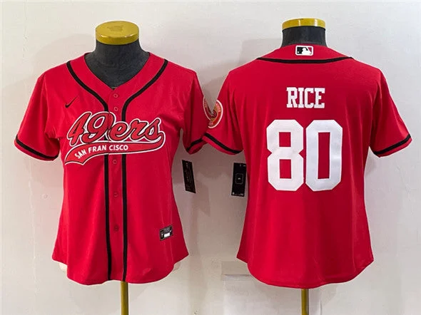 Baseball Jersey For Kids-Women's San Francisco 49ers #80 Jerry Rice Red With Patch Cool Base Stitched Baseball Jersey(Run Small)